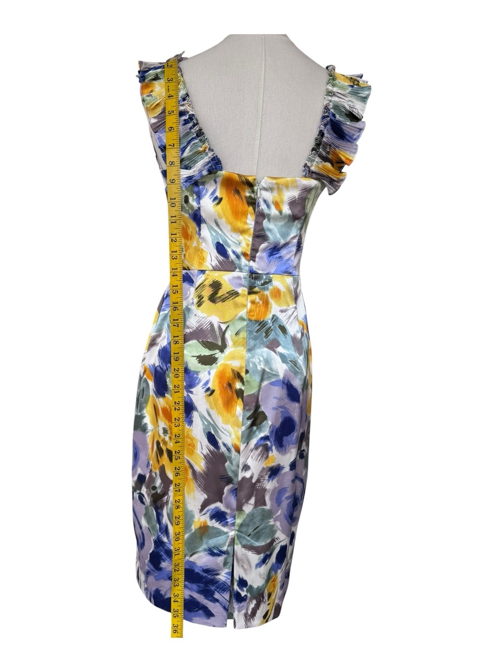 Maggy London Floral Pleated Ruffle Neck Sheath Dress Size 2 - Picture 9 of 11